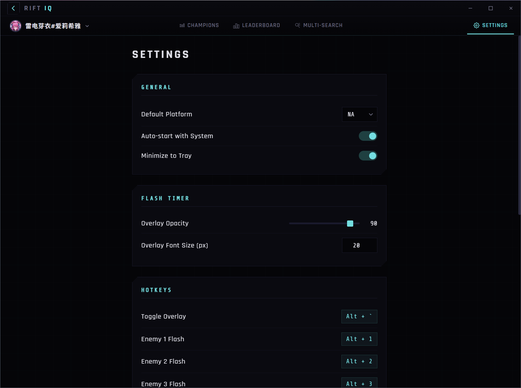 Settings Panel